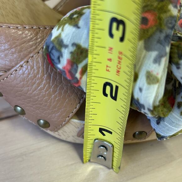 Wooden Ankle Strap Heels Floral Fabric Bow Rivets W8 - Picture 8 of 9